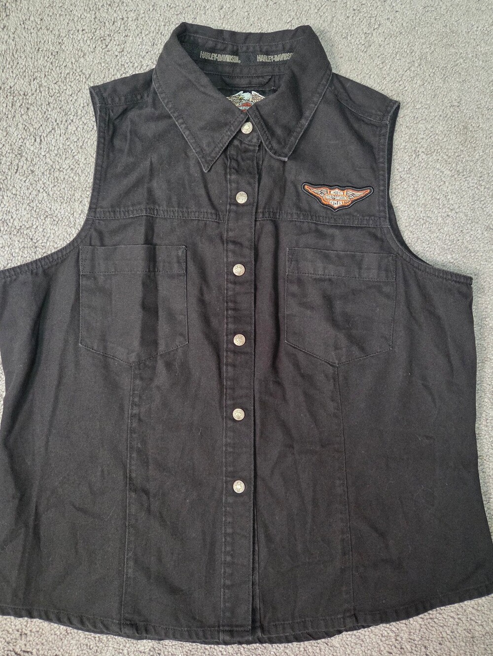 Women's Harley-Davidson Black Sleeveless Button-Up Vest